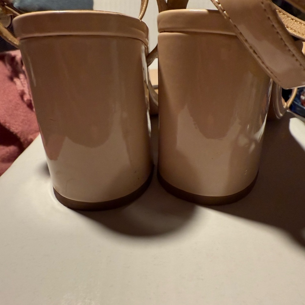 Asos Nude Cream Strappy Sandal Heel Block - Picture 4 of 5